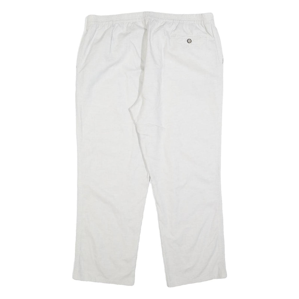 Womens Relaxed Fit White Linen Blend Trousers W38 L28 Comfortable Casual Elastic