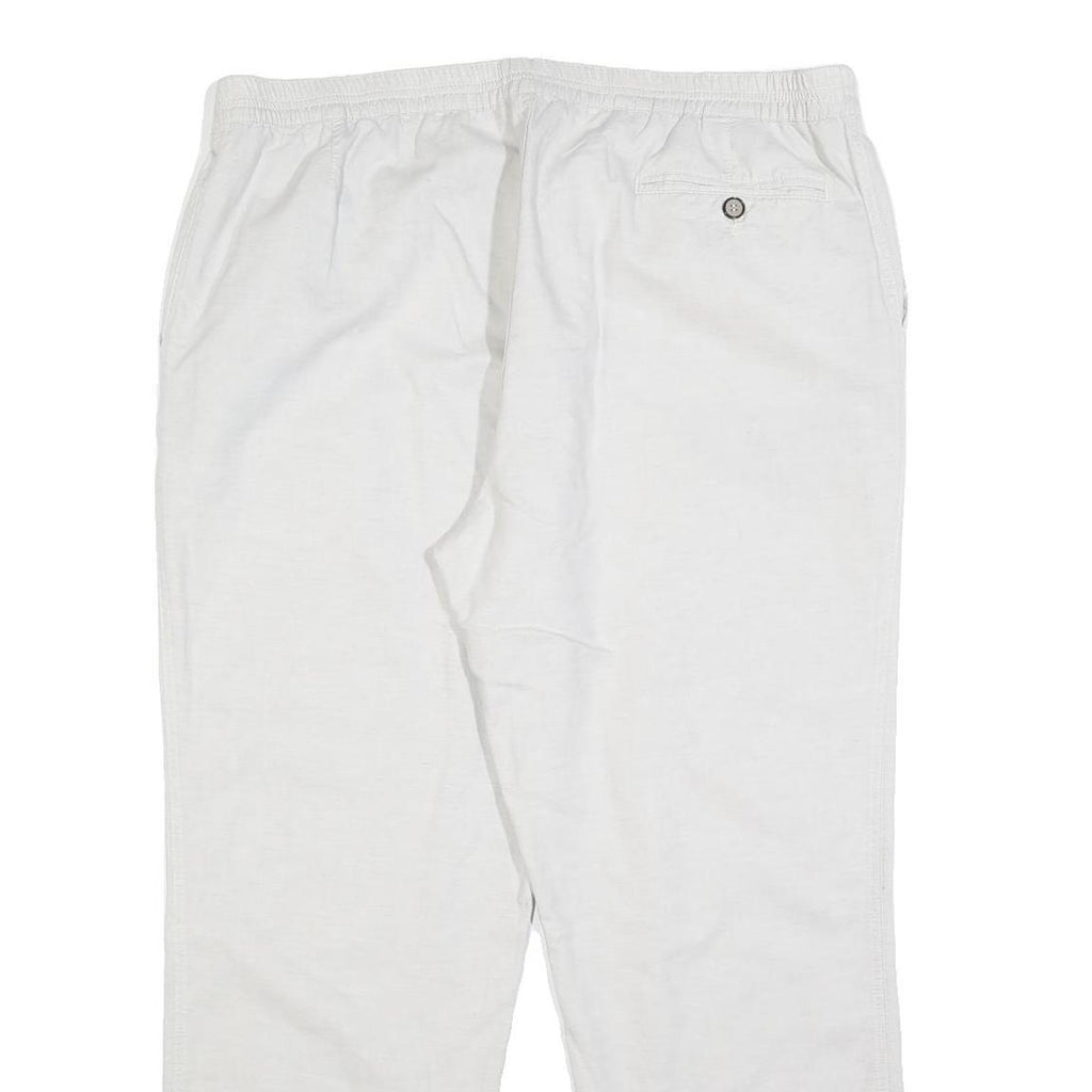 Womens Relaxed Fit White Linen Blend Trousers W38 L28 Comfortable Casual Elastic