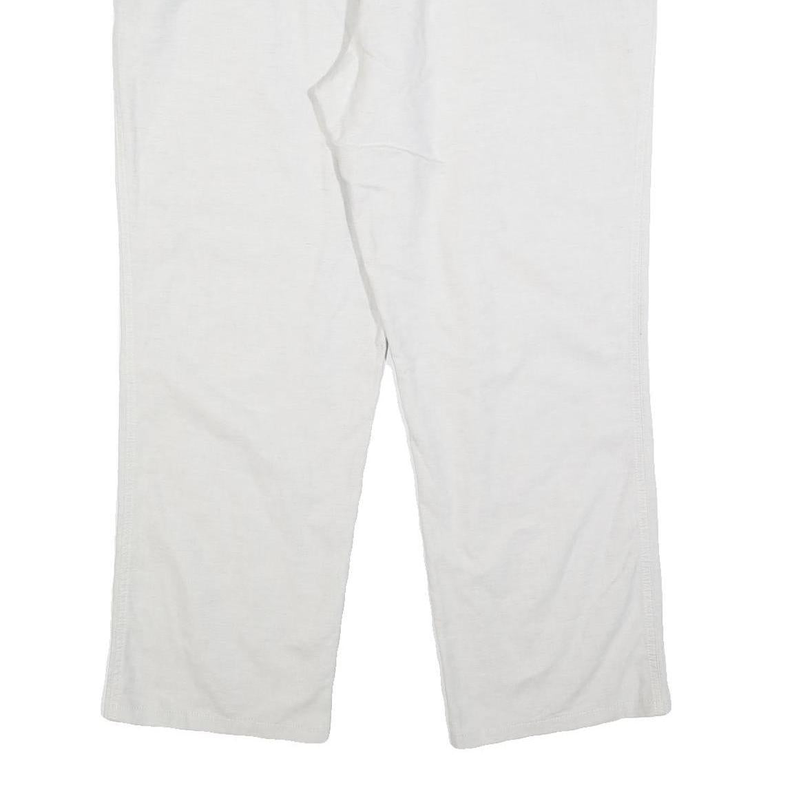 Womens Relaxed Fit White Linen Blend Trousers W38 L28 Comfortable Casual Elastic