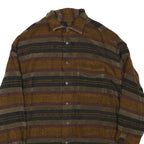 Mens Brown Black Striped Button Cotton Blend Shirt Jacket M Casual Comfortable