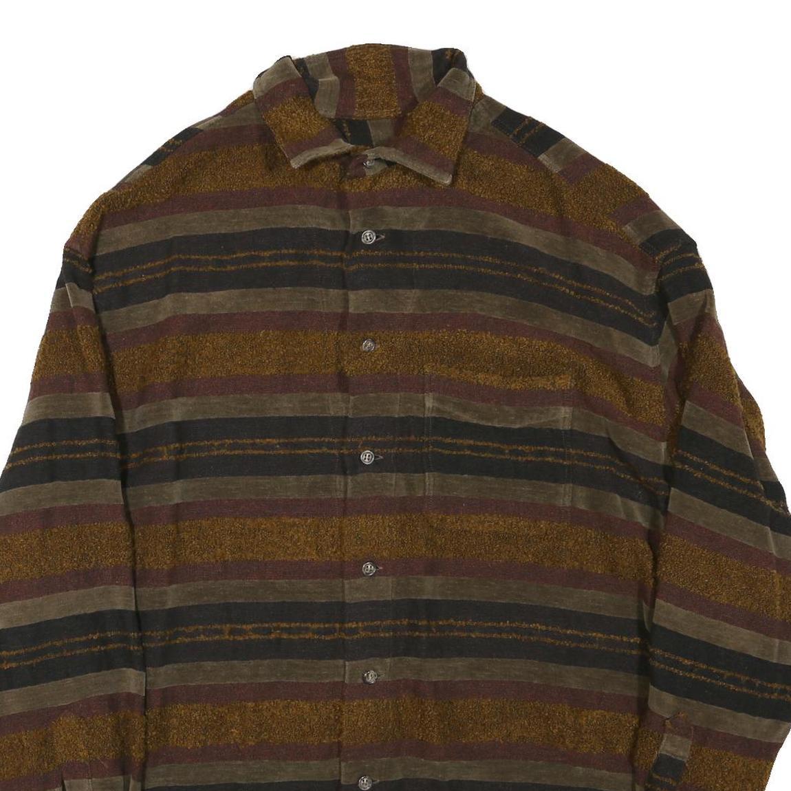 Mens Brown Black Striped Button Cotton Blend Shirt Jacket M Casual Comfortable