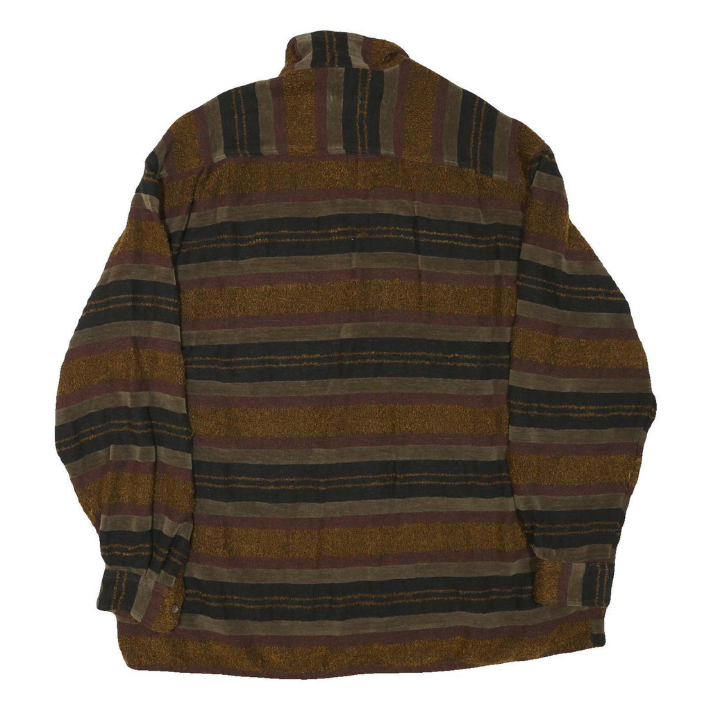 Mens Brown Black Striped Button Cotton Blend Shirt Jacket M Casual Comfortable