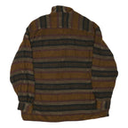 Mens Brown Black Striped Button Cotton Blend Shirt Jacket M Casual Comfortable