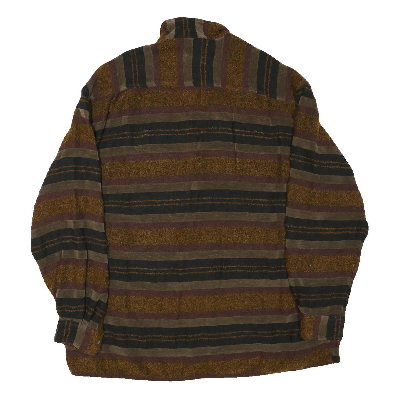 Mens Brown Black Striped Button Cotton Blend Shirt Jacket M Casual Comfortable