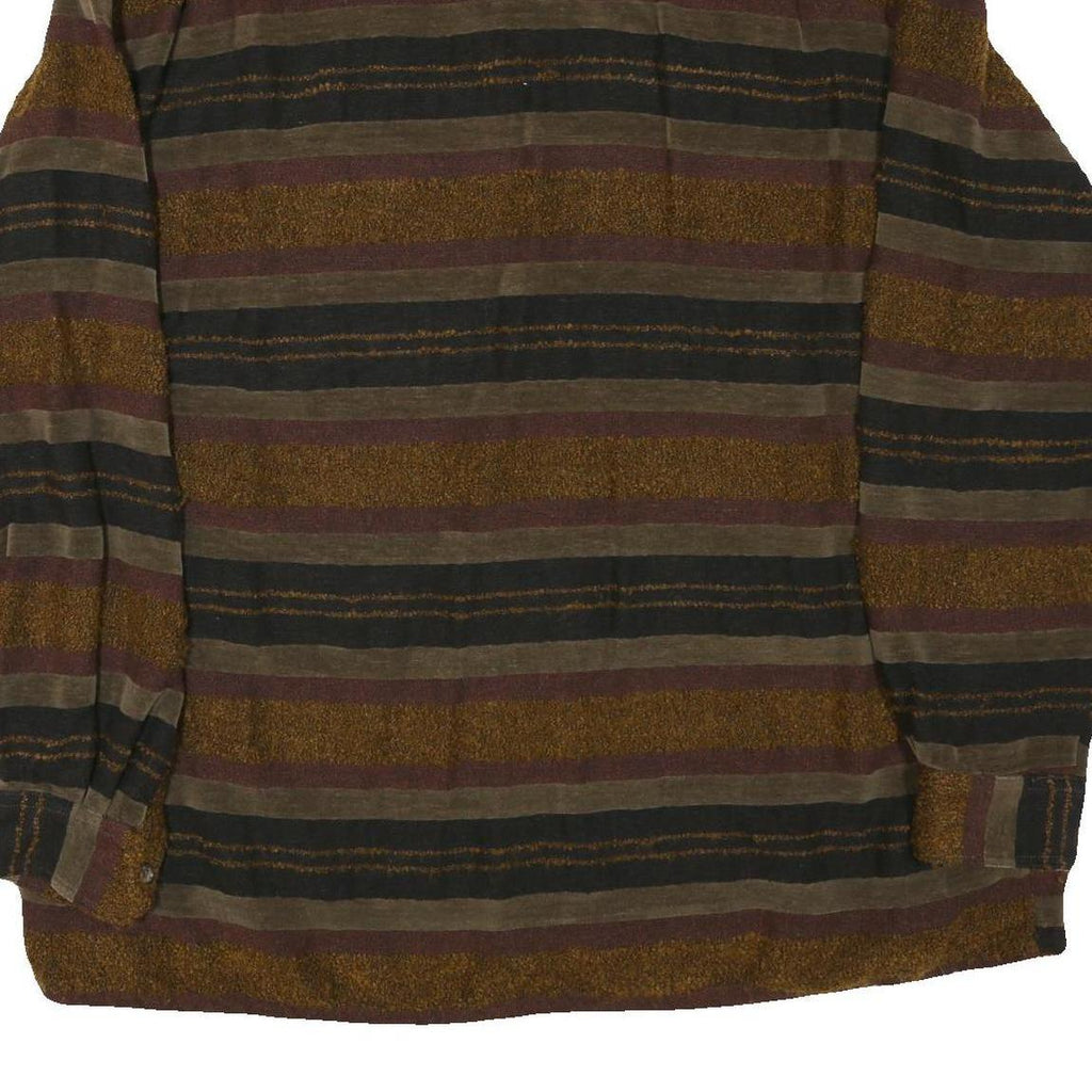 Mens Brown Black Striped Button Cotton Blend Shirt Jacket M Casual Comfortable