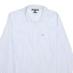 TOMMY HILFIGER Womens White Blue Stripe Shirt UK 8 Cotton Blend Long Sleeve