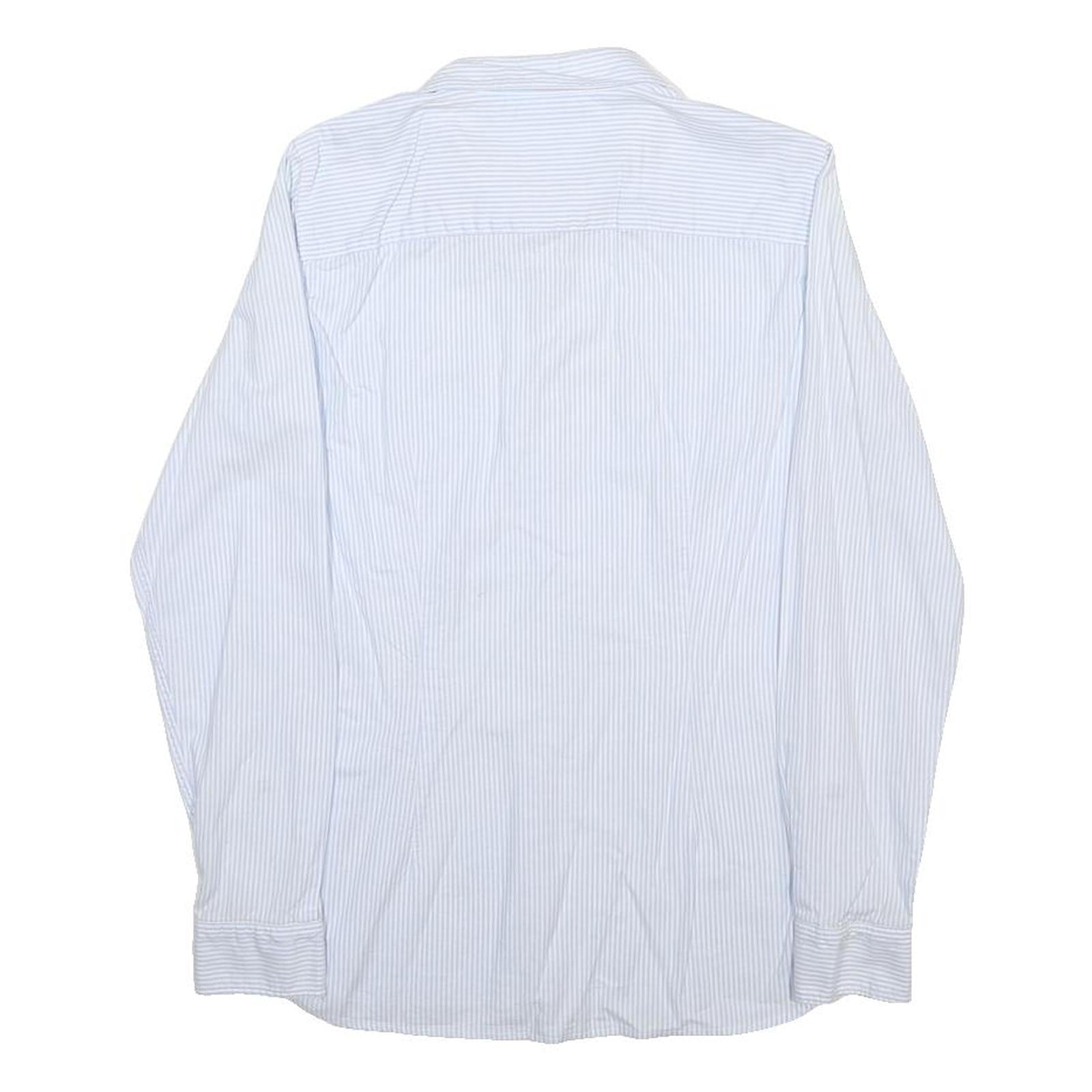 TOMMY HILFIGER Womens White Blue Stripe Shirt UK 8 Cotton Blend Long Sleeve