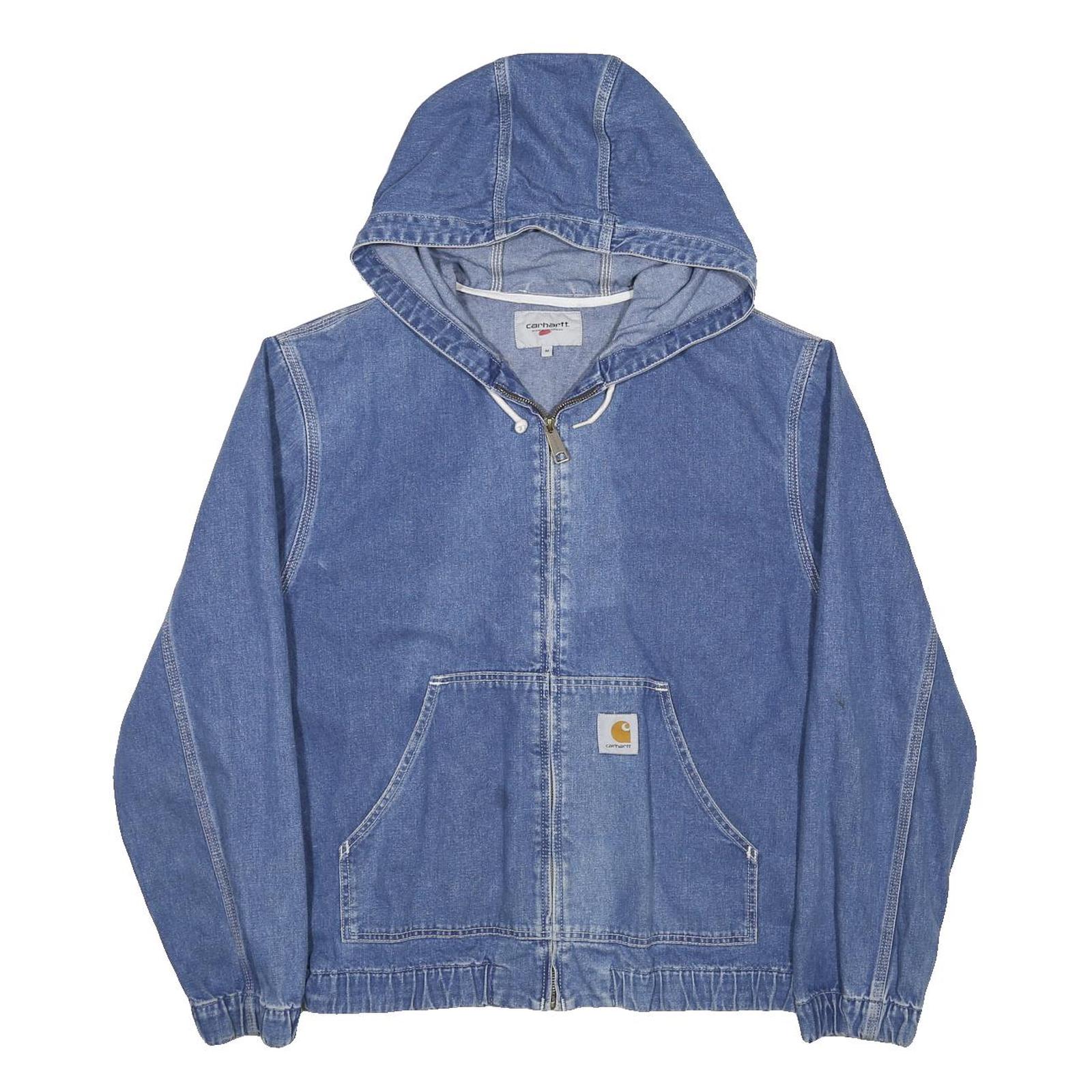 CARHARTT WIP Mens Blue Denim Hooded Jacket M Cotton Zip Up Stand-Up Collar