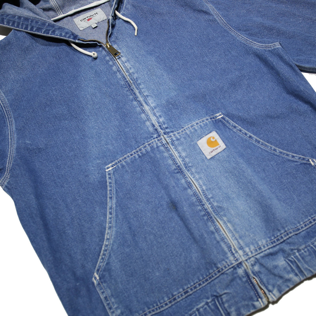 CARHARTT WIP Mens Blue Denim Hooded Jacket M Cotton Zip Up Stand-Up Collar