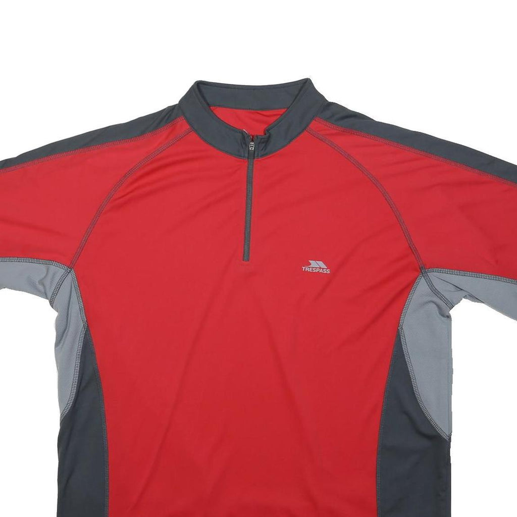 TRESPASS Mens Red & Grey Athletic T-Shirt XL Short Sleeve 1/4 Zip Sports Top