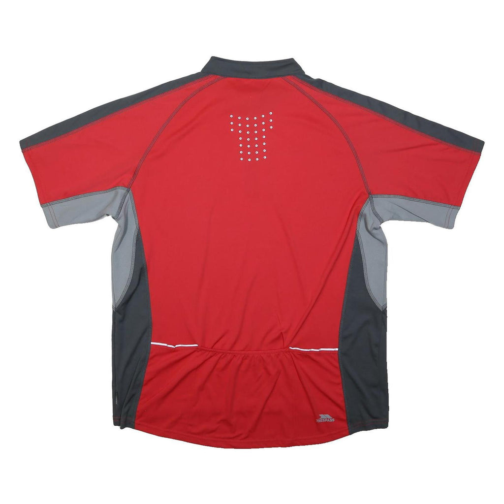 TRESPASS Mens Red & Grey Athletic T-Shirt XL Short Sleeve 1/4 Zip Sports Top