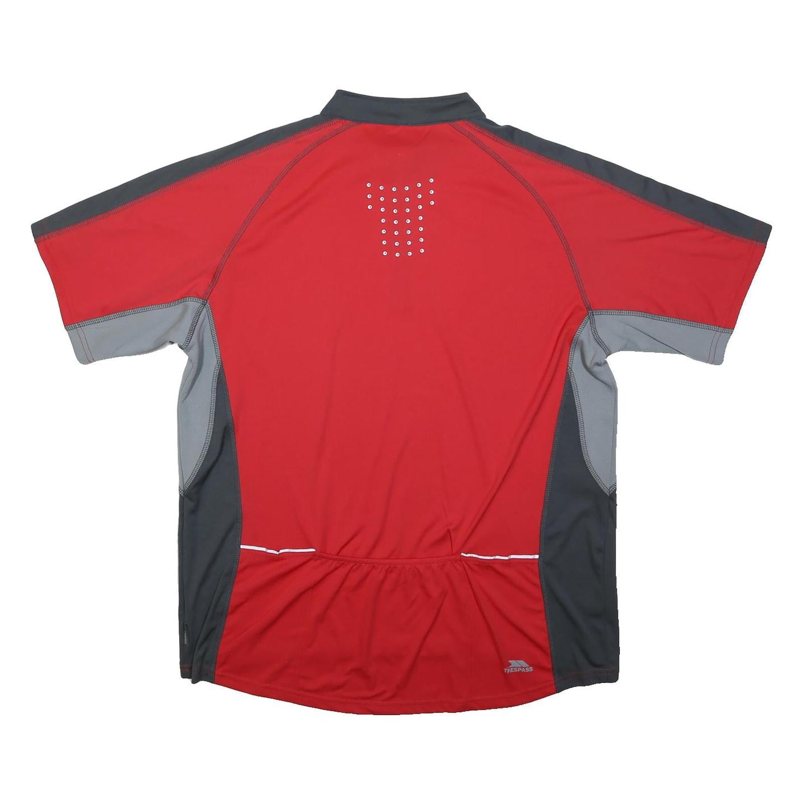 TRESPASS Mens Red & Grey Athletic T-Shirt XL Short Sleeve 1/4 Zip Sports Top