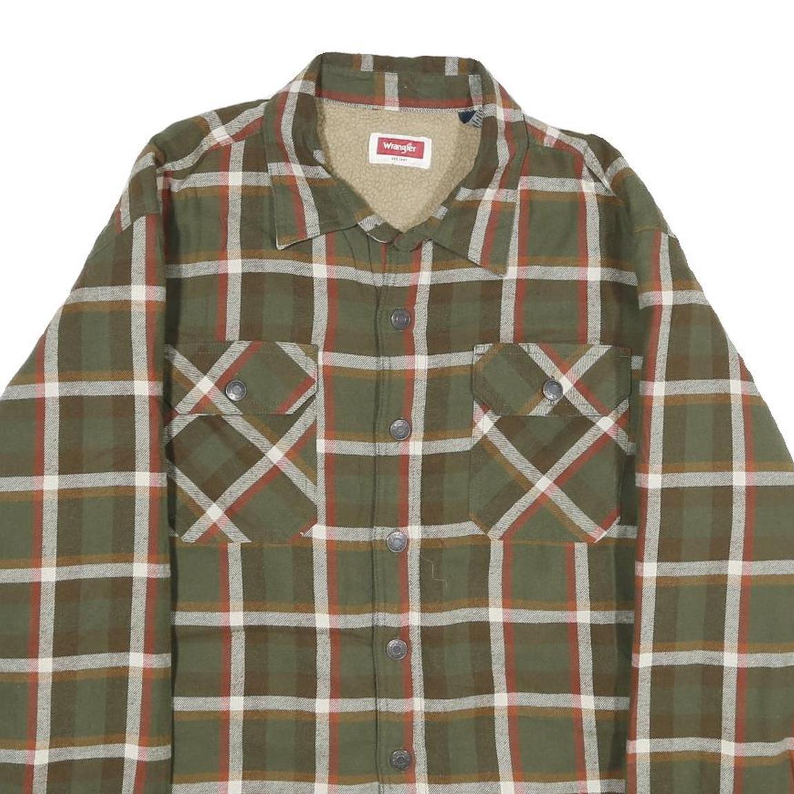 WRANGLER Mens Green & Brown Checked Jacket L Cotton Blend Button Closure