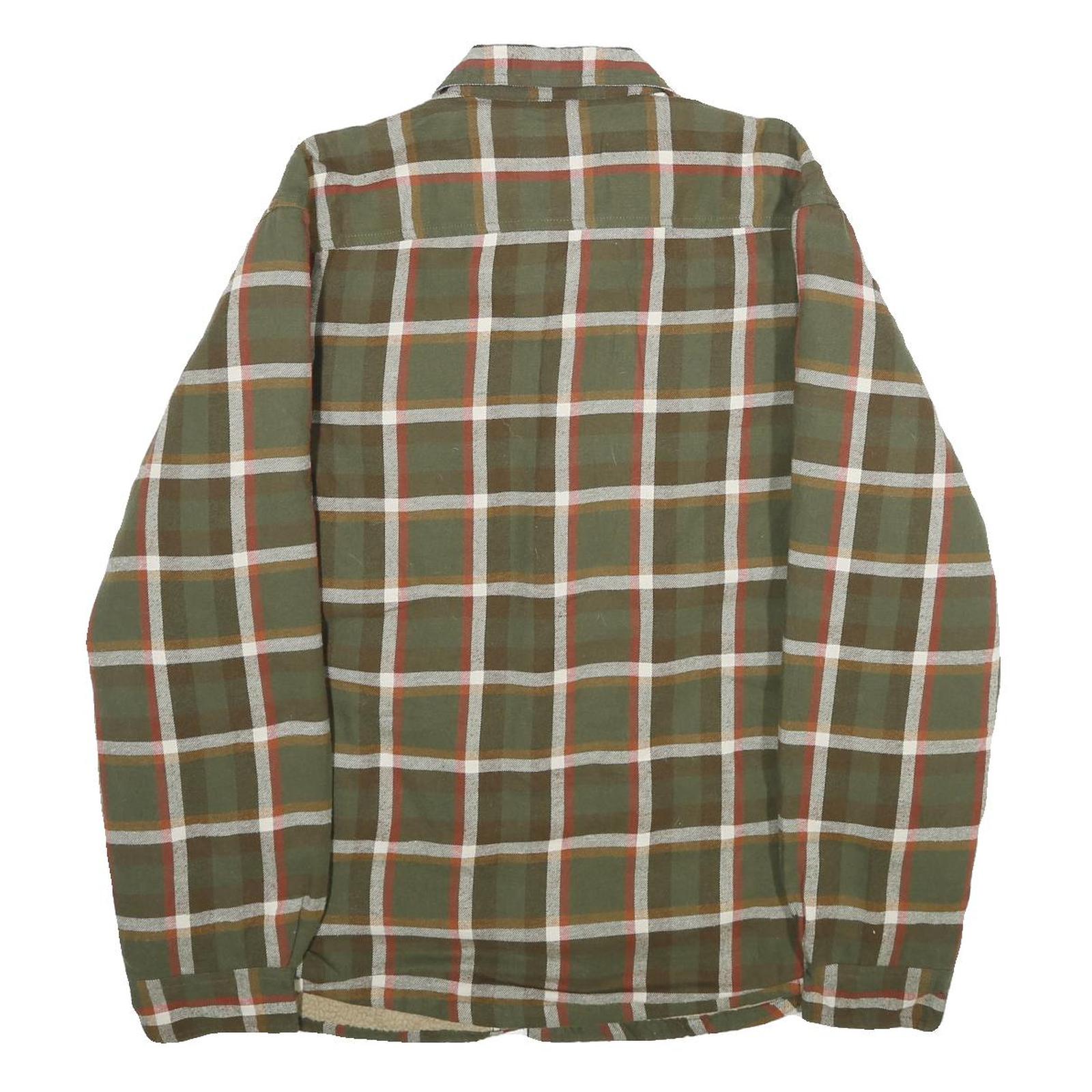 WRANGLER Mens Green & Brown Checked Jacket L Cotton Blend Button Closure