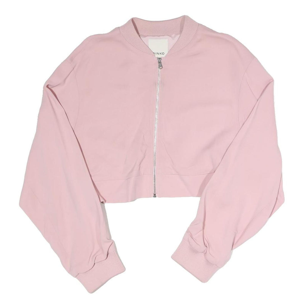 PINKO Womens Pink Bomber Jacket S Polyester Blend Plain Zip Casual Cropped
