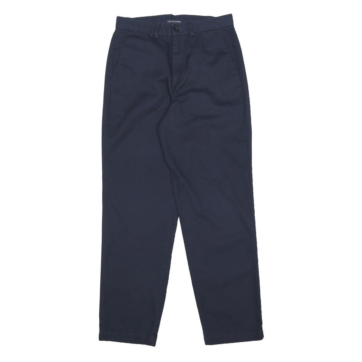 DOCKERS Womens Navy Cotton Regular Straight Trousers W26 L28 Classic Zip Pocket