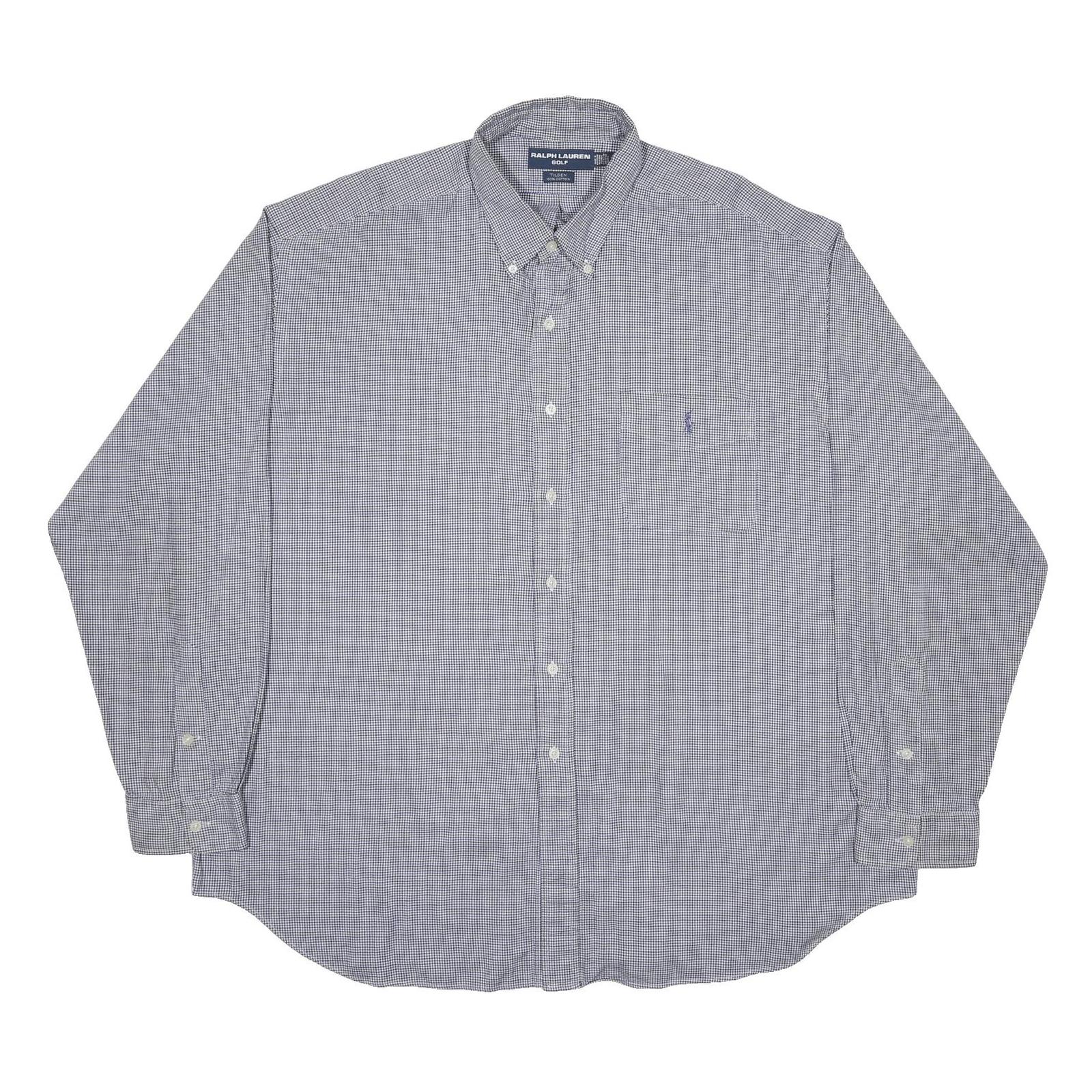 RALPH LAUREN Mens Blue & White Checked Shirt 2XL Cotton Long Sleeve Button Down