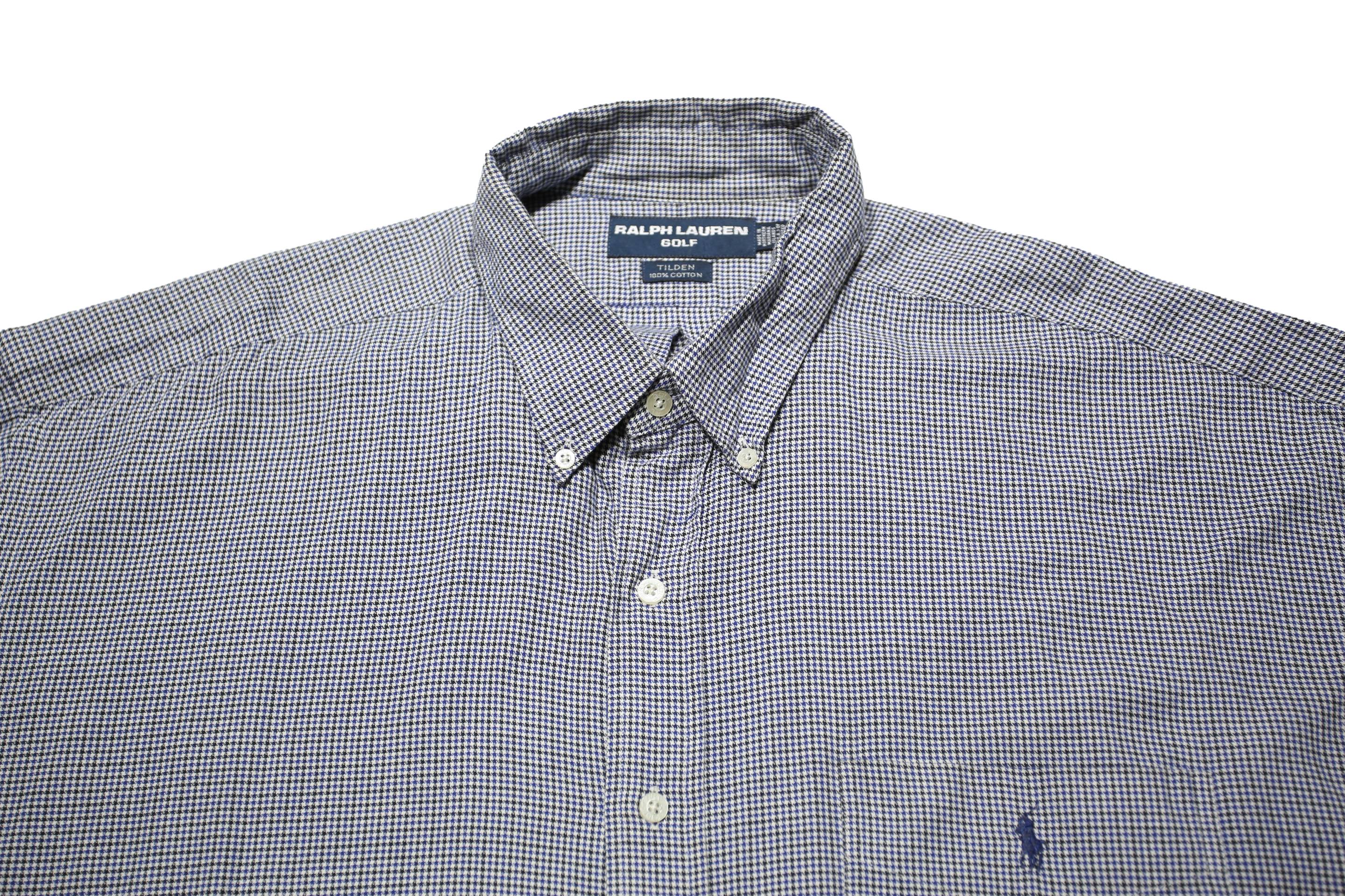 RALPH LAUREN Mens Blue & White Checked Shirt 2XL Cotton Long Sleeve Button Down