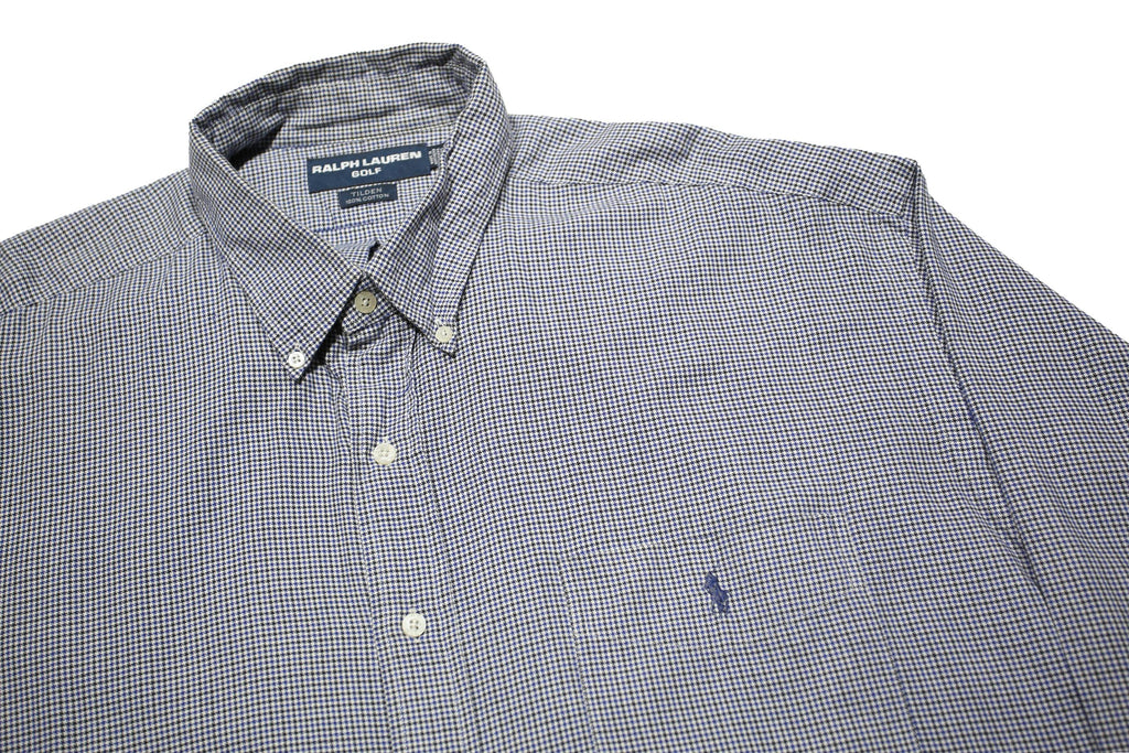 RALPH LAUREN Mens Blue & White Checked Shirt 2XL Cotton Long Sleeve Button Down