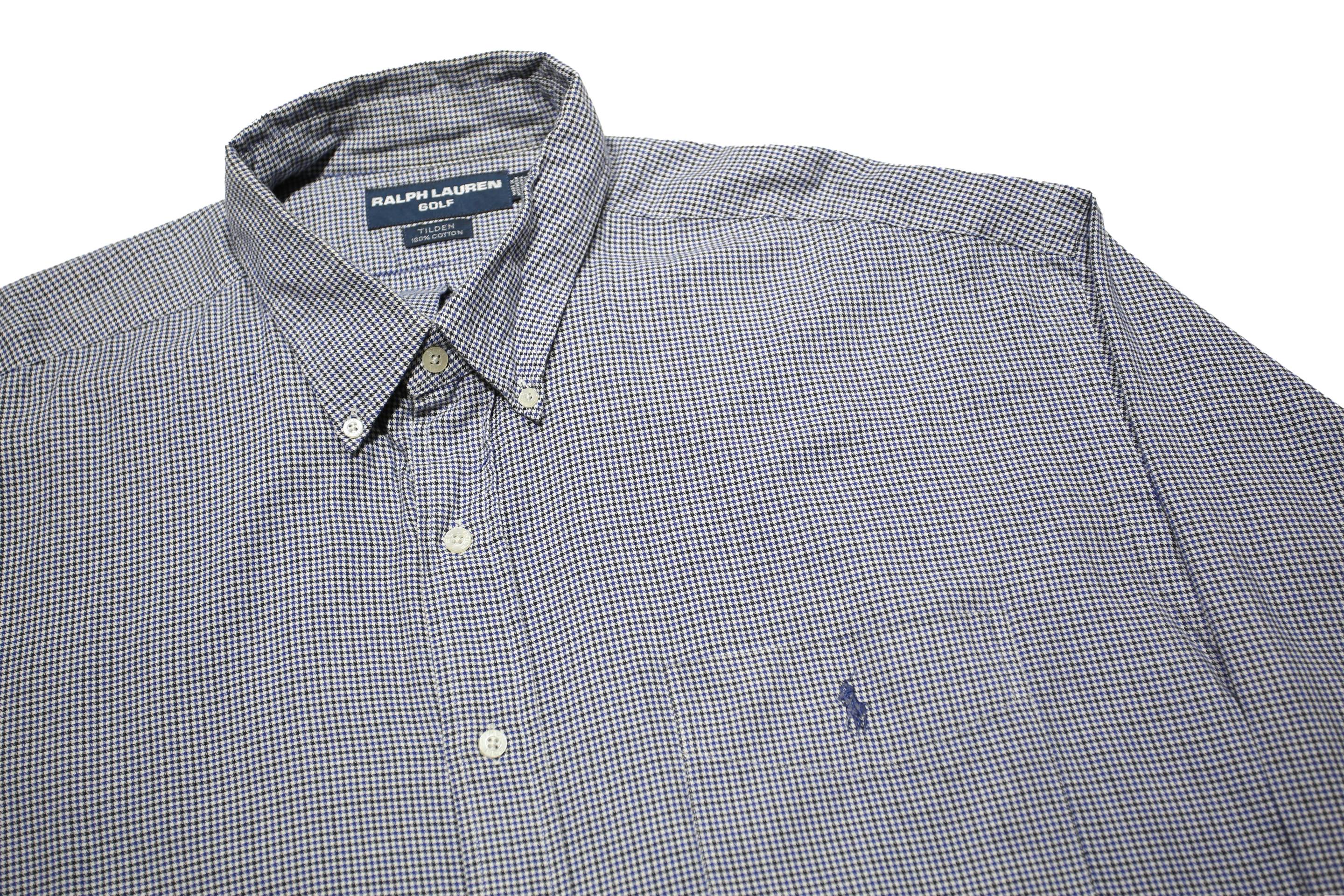 RALPH LAUREN Mens Blue & White Checked Shirt 2XL Cotton Long Sleeve Button Down