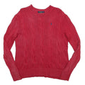 POLO RALPH LAUREN Womens Red Cable Knit Cotton Jumper Crew Neck S Lightweight