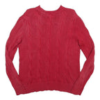 POLO RALPH LAUREN Womens Red Cable Knit Cotton Jumper Crew Neck S Lightweight