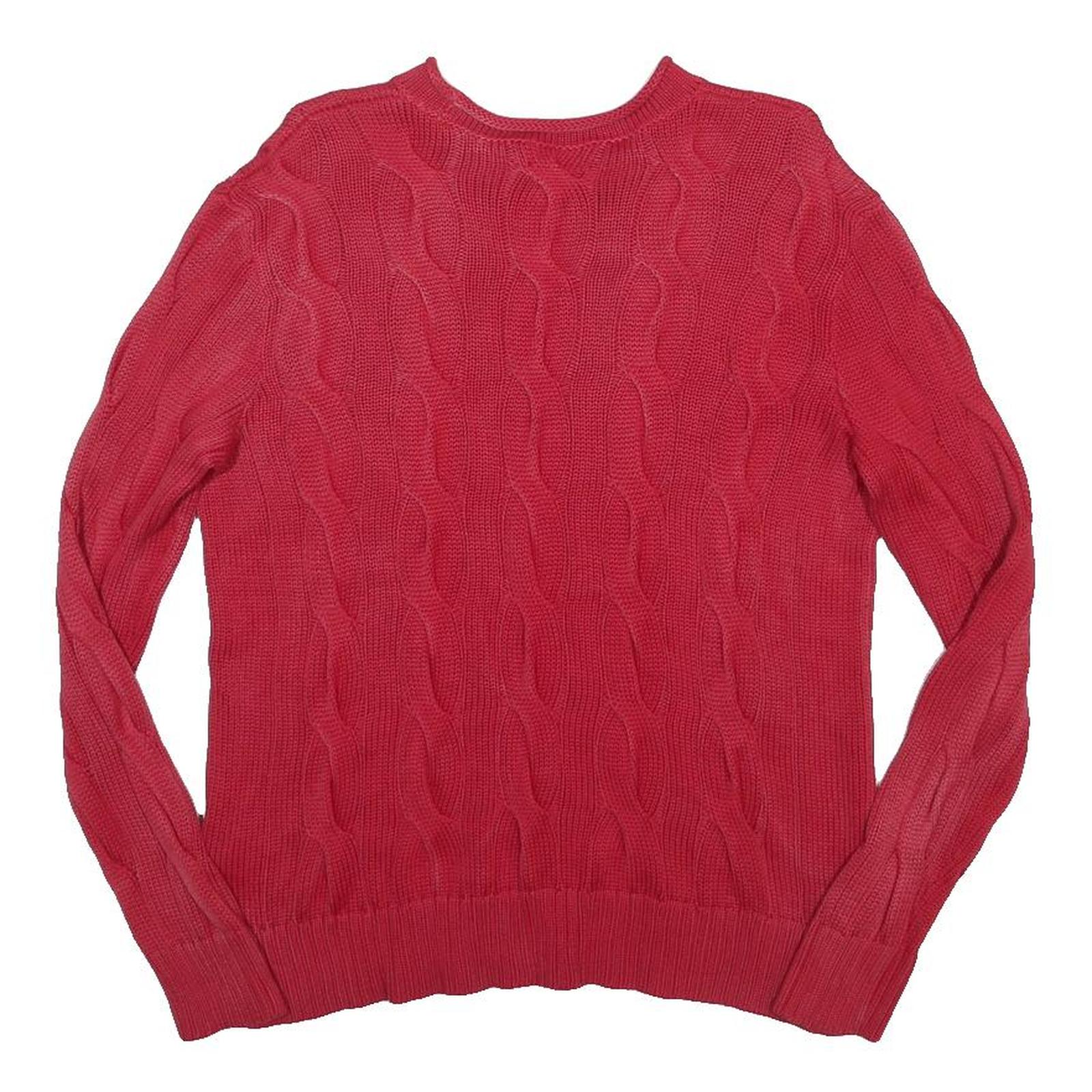POLO RALPH LAUREN Womens Red Cable Knit Cotton Jumper Crew Neck S Lightweight