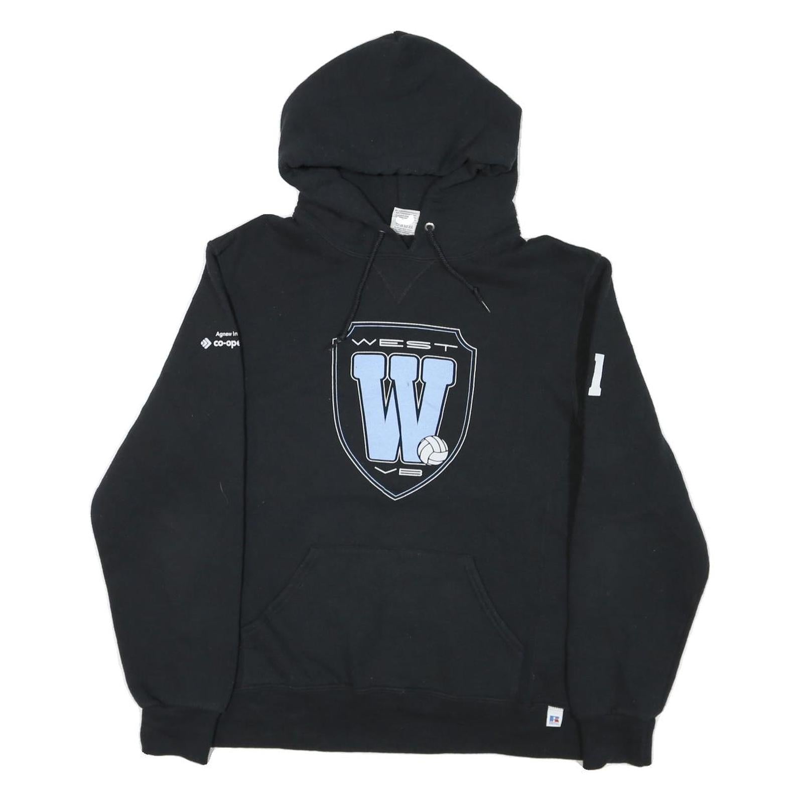 RUSSELL ATHLETIC Mens Black West Logo Pullover Hoodie M Cotton Blend