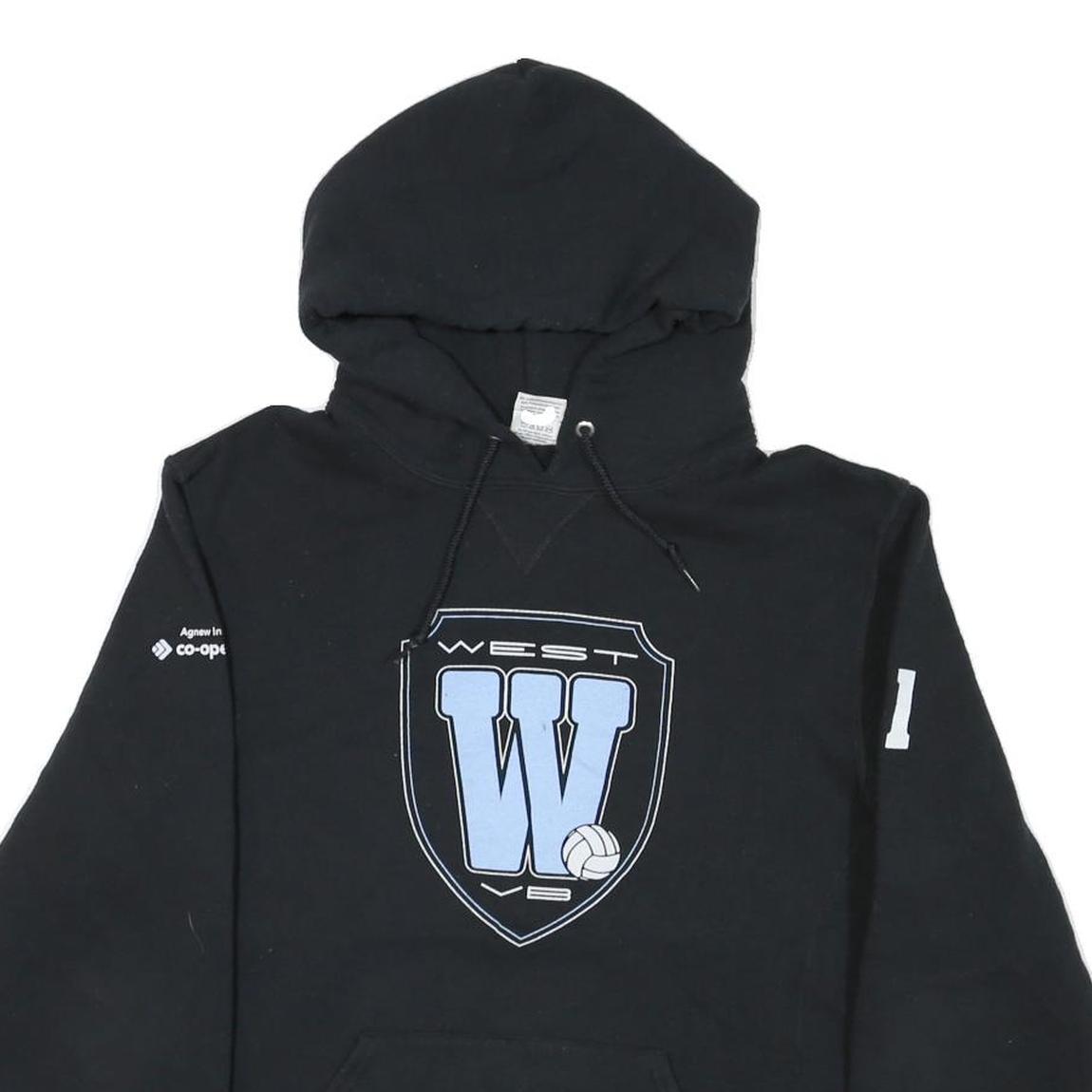 RUSSELL ATHLETIC Mens Black West Logo Pullover Hoodie M Cotton Blend