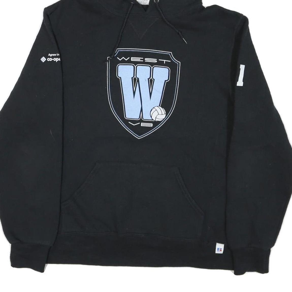 RUSSELL ATHLETIC Mens Black West Logo Pullover Hoodie M Cotton Blend