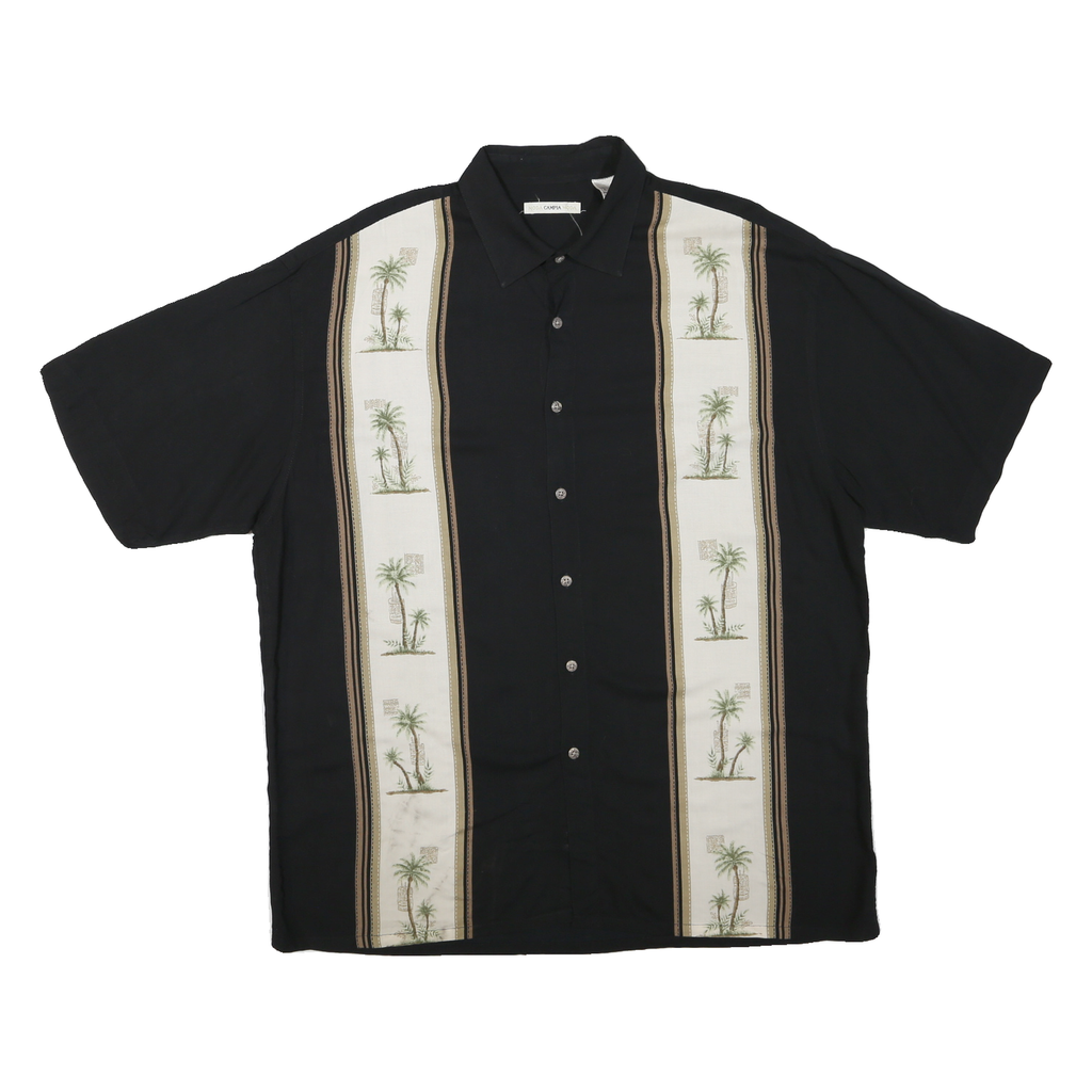 CAMPIA MODA Mens Black & Cream Palm Tree Print Cotton Blend Shirt XL Relaxed Fit