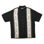 CAMPIA MODA Mens Black & Cream Palm Tree Print Cotton Blend Shirt XL Relaxed Fit