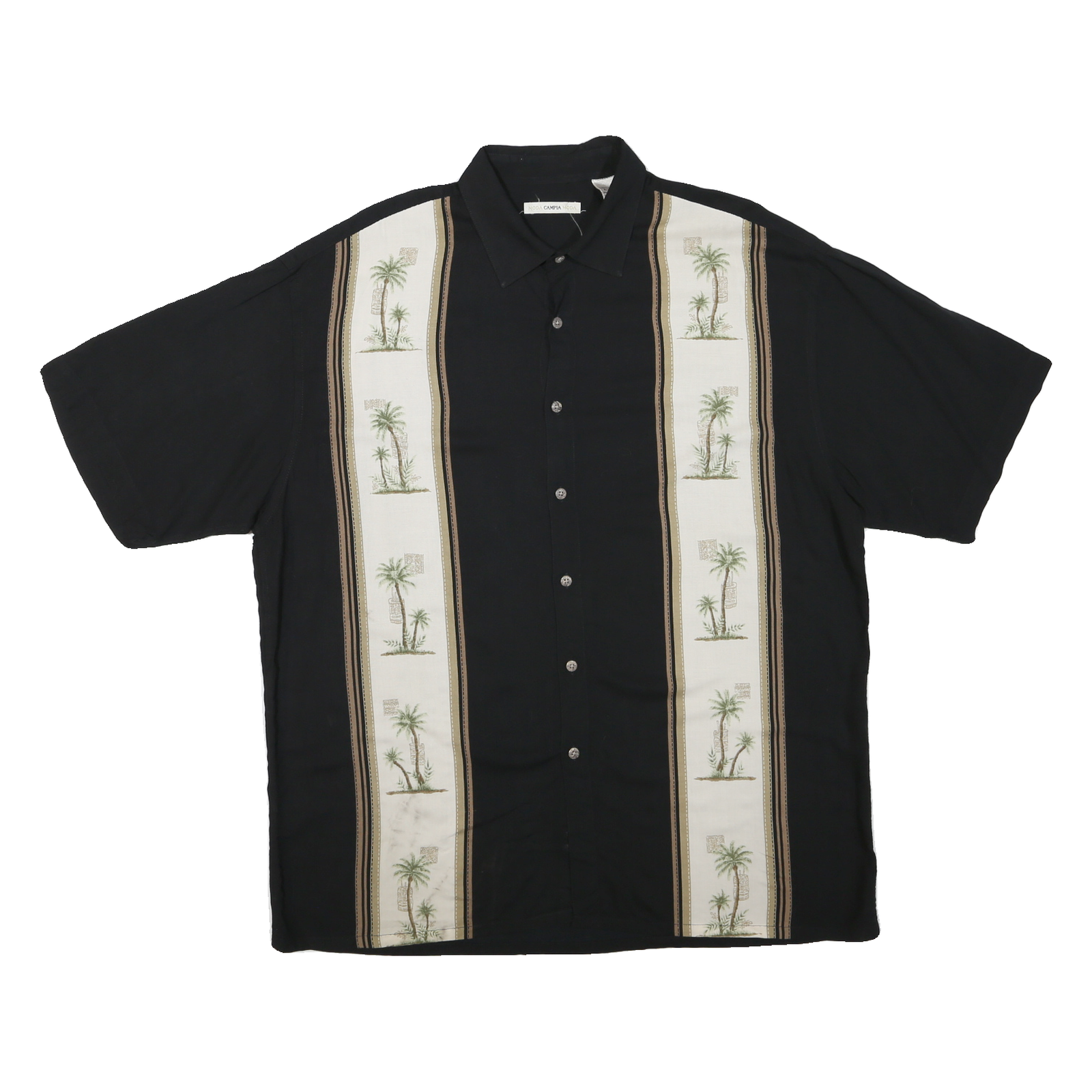 CAMPIA MODA Mens Black & Cream Palm Tree Print Cotton Blend Shirt XL Relaxed Fit