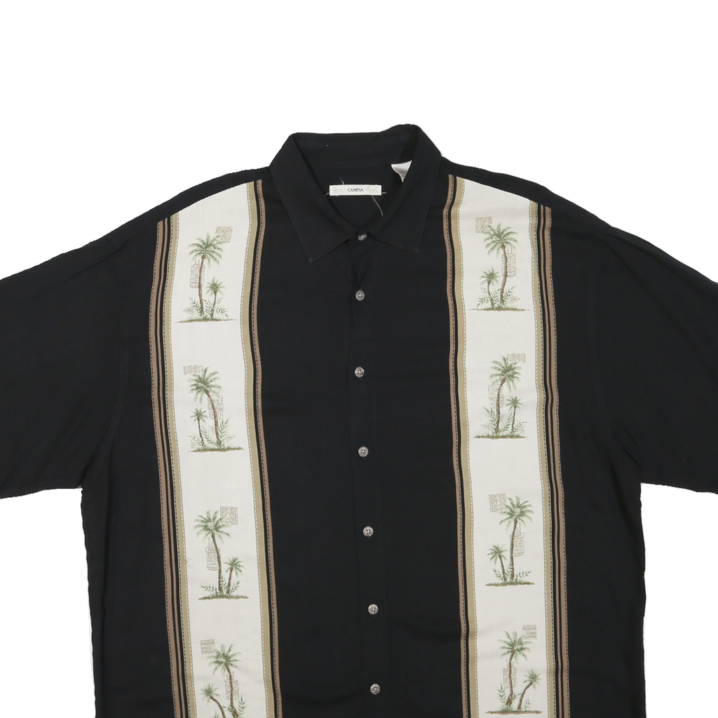 CAMPIA MODA Mens Black & Cream Palm Tree Print Cotton Blend Shirt XL Relaxed Fit