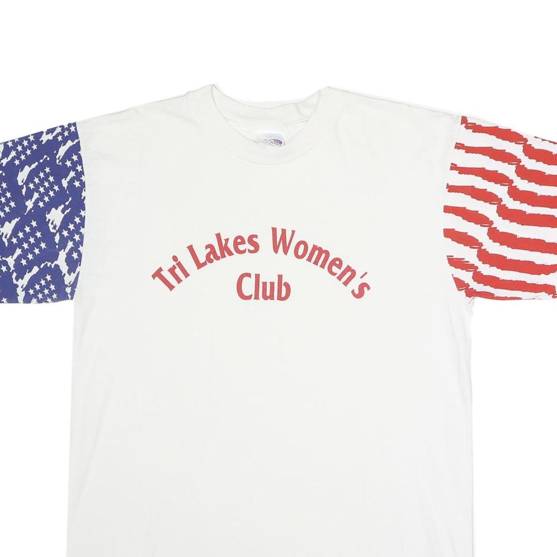 LAT SPORT Mens White Red & Blue Graphic T-Shirt L Short Sleeve Crew Neck Tri