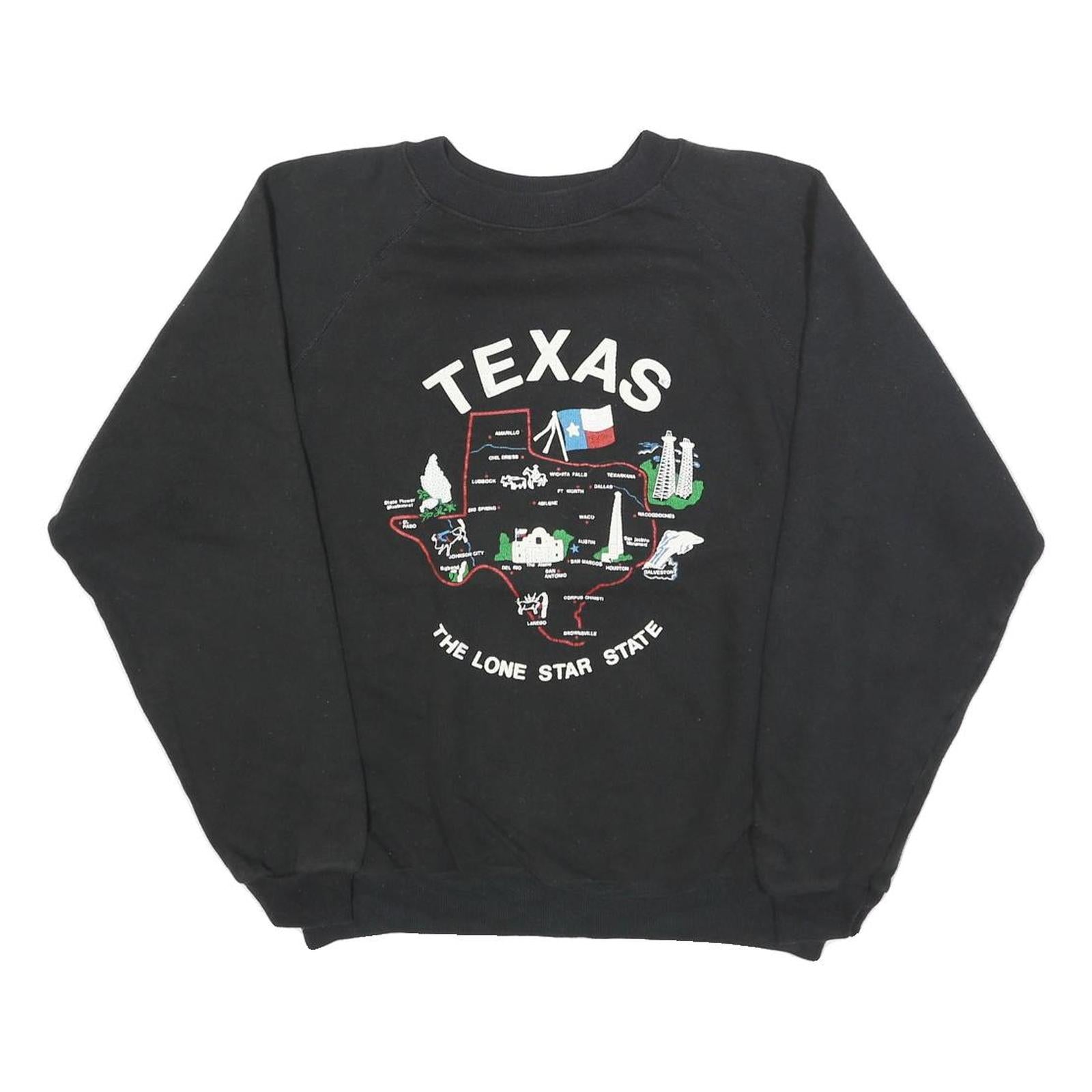 HANES Womens Black Texas Sweatshirt Crew Neck L Cotton Blend Pullover Casual