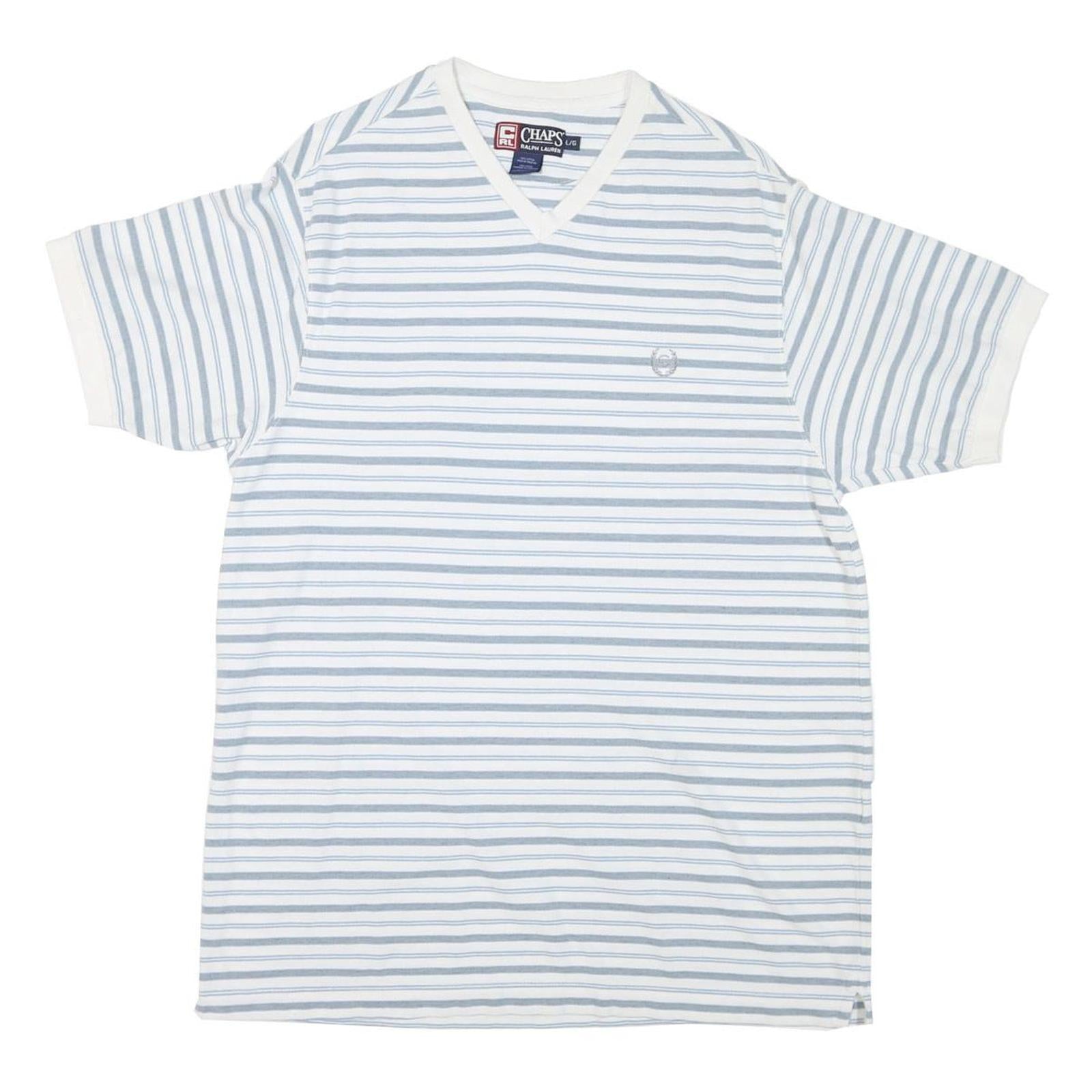 CHAPS RALPH LAUREN Mens White & Blue Striped Classic T-Shirt XL Short Sleeve