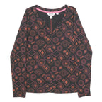 WHITE STUFF Womens Black & Orange Printed Cotton Top Long Sleeve V-Neck UK 8