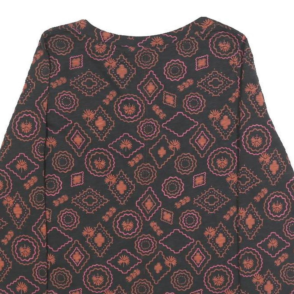 WHITE STUFF Womens Black & Orange Printed Cotton Top Long Sleeve V-Neck UK 8