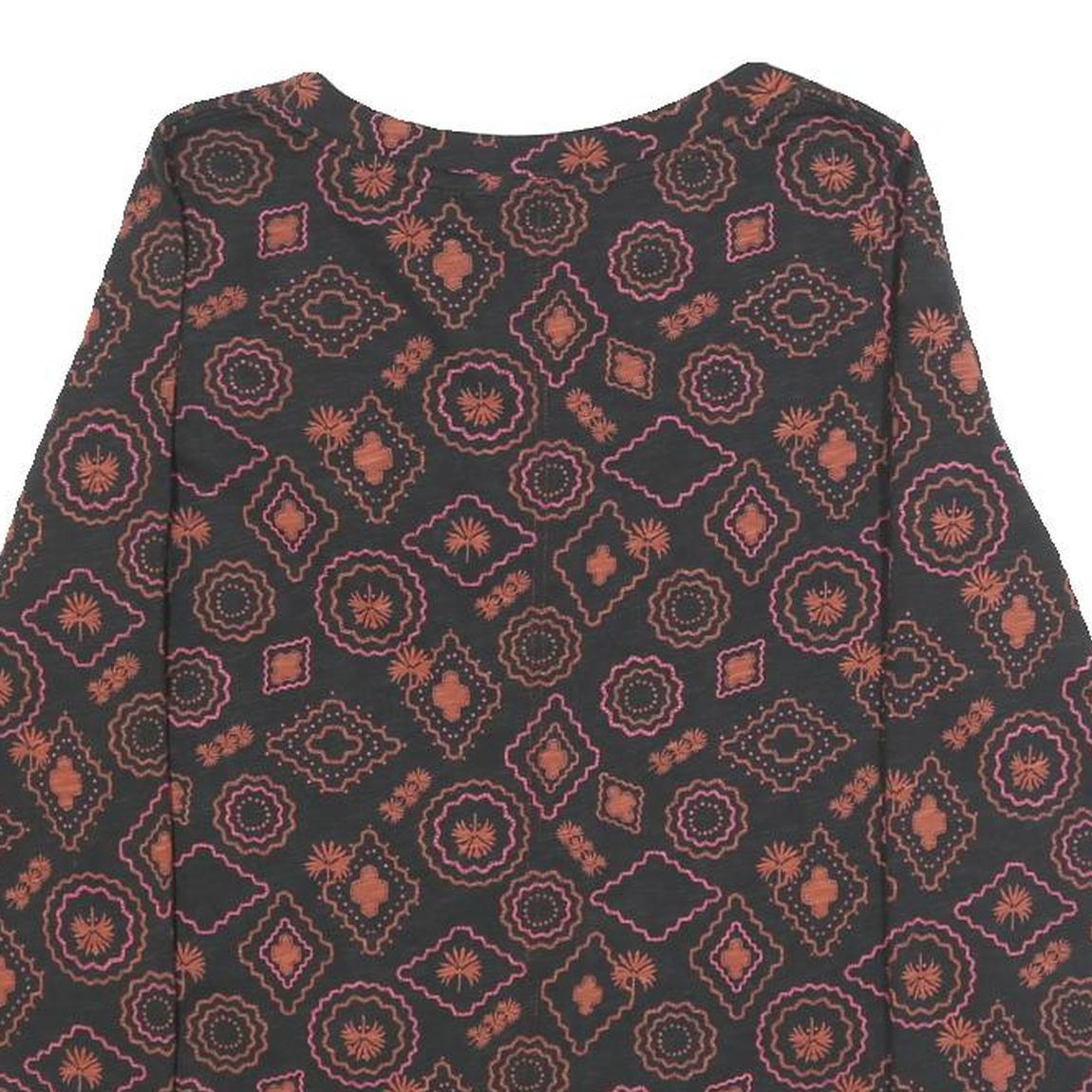 WHITE STUFF Womens Black & Orange Printed Cotton Top Long Sleeve V-Neck UK 8