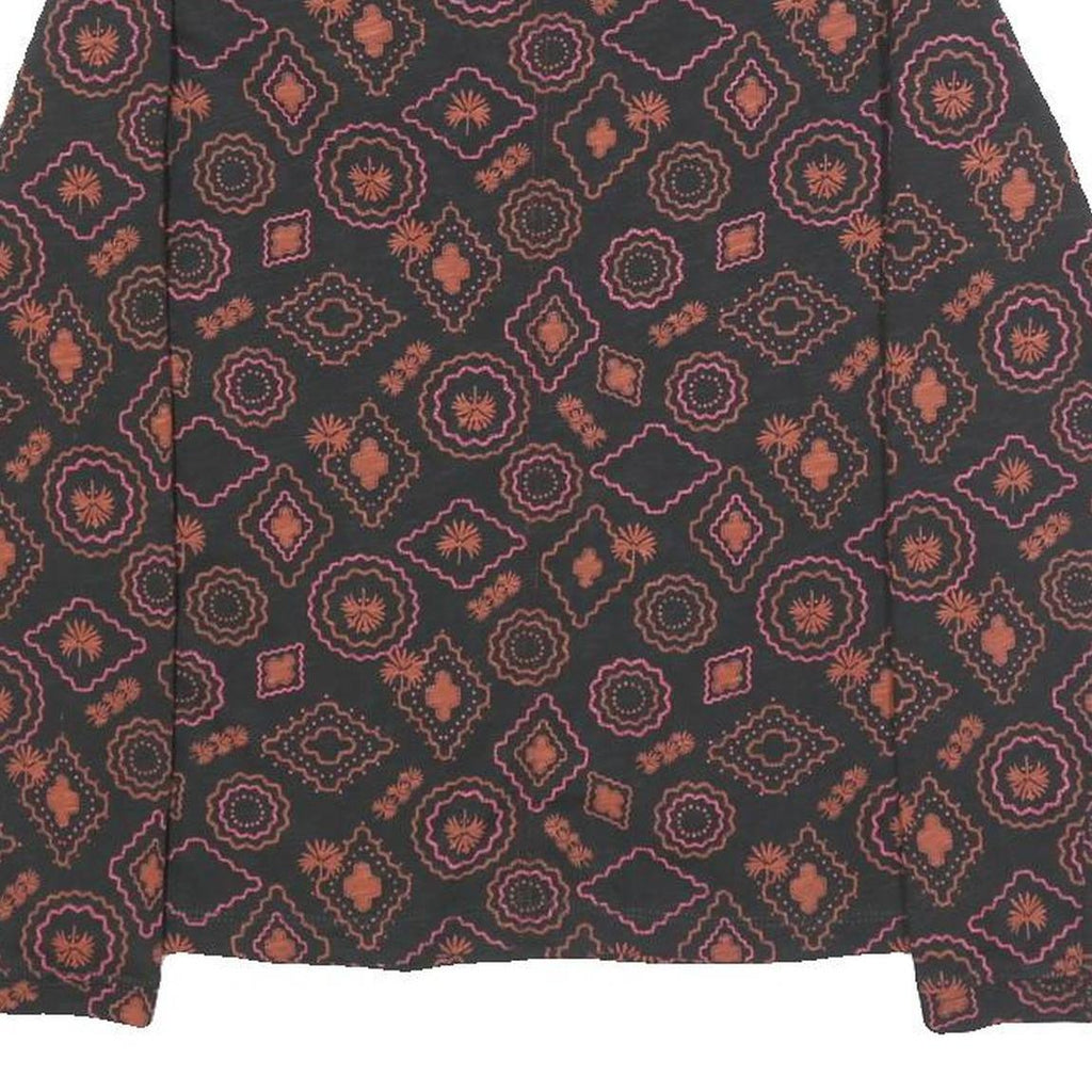 WHITE STUFF Womens Black & Orange Printed Cotton Top Long Sleeve V-Neck UK 8