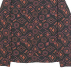 WHITE STUFF Womens Black & Orange Printed Cotton Top Long Sleeve V-Neck UK 8