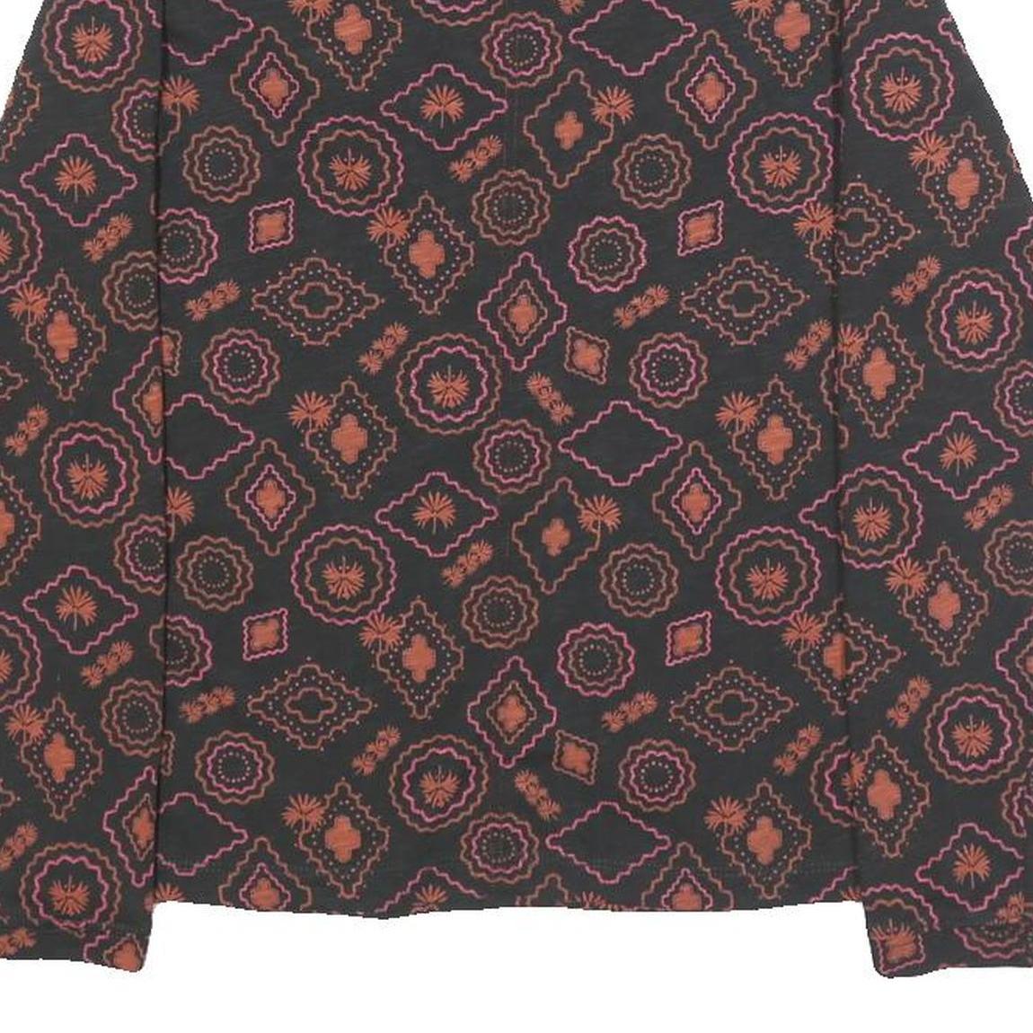 WHITE STUFF Womens Black & Orange Printed Cotton Top Long Sleeve V-Neck UK 8