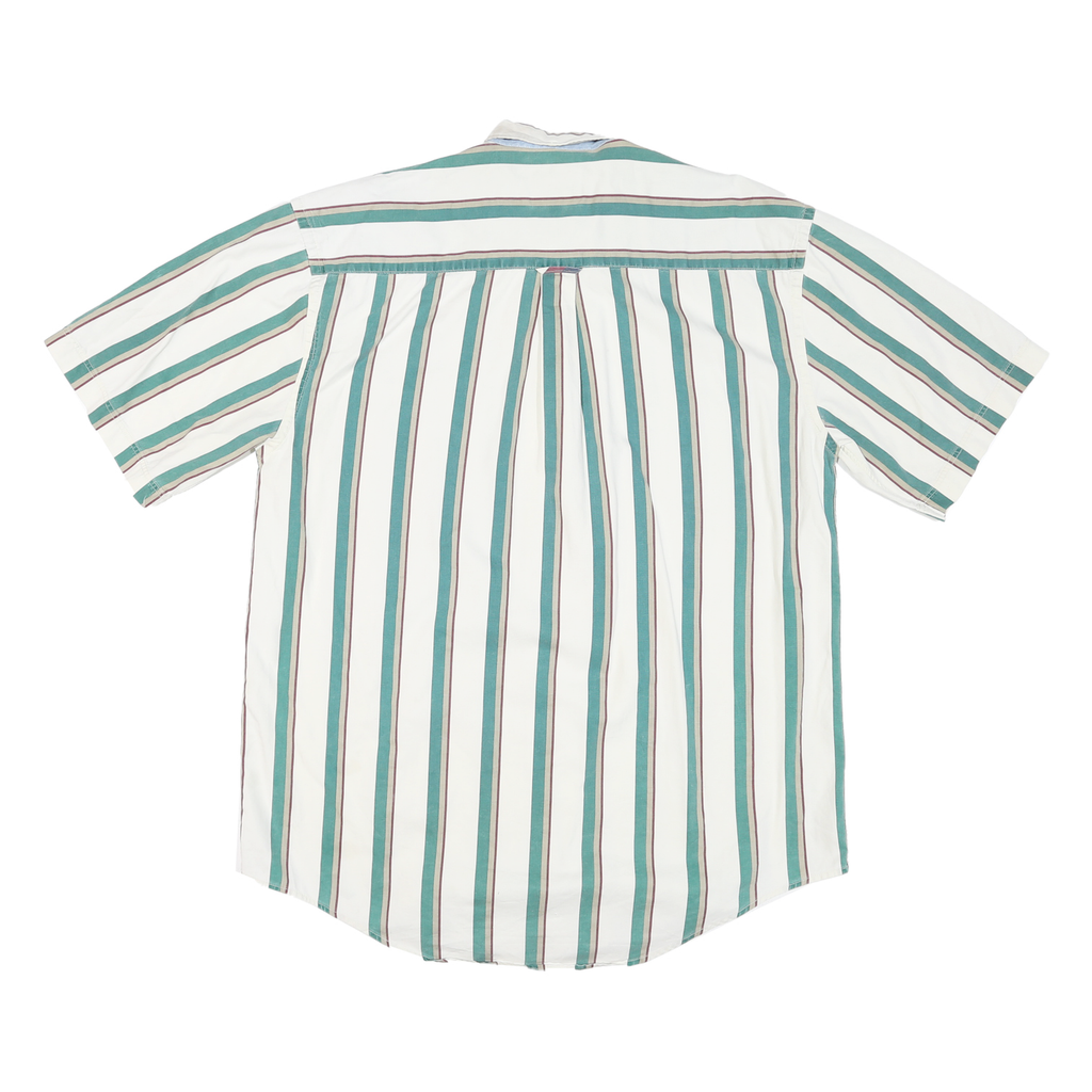 CUTTLE & BUCK Mens White & Green Stripe Button Down Shirt L Casual Cotton Blend