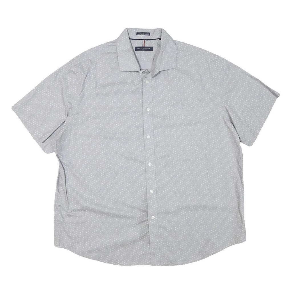 TOMMY HILFIGER Mens Light Grey & White Polka Dot Shirt XL Button Short Sleeve