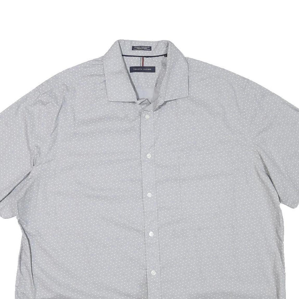 TOMMY HILFIGER Mens Light Grey & White Polka Dot Shirt XL Button Short Sleeve