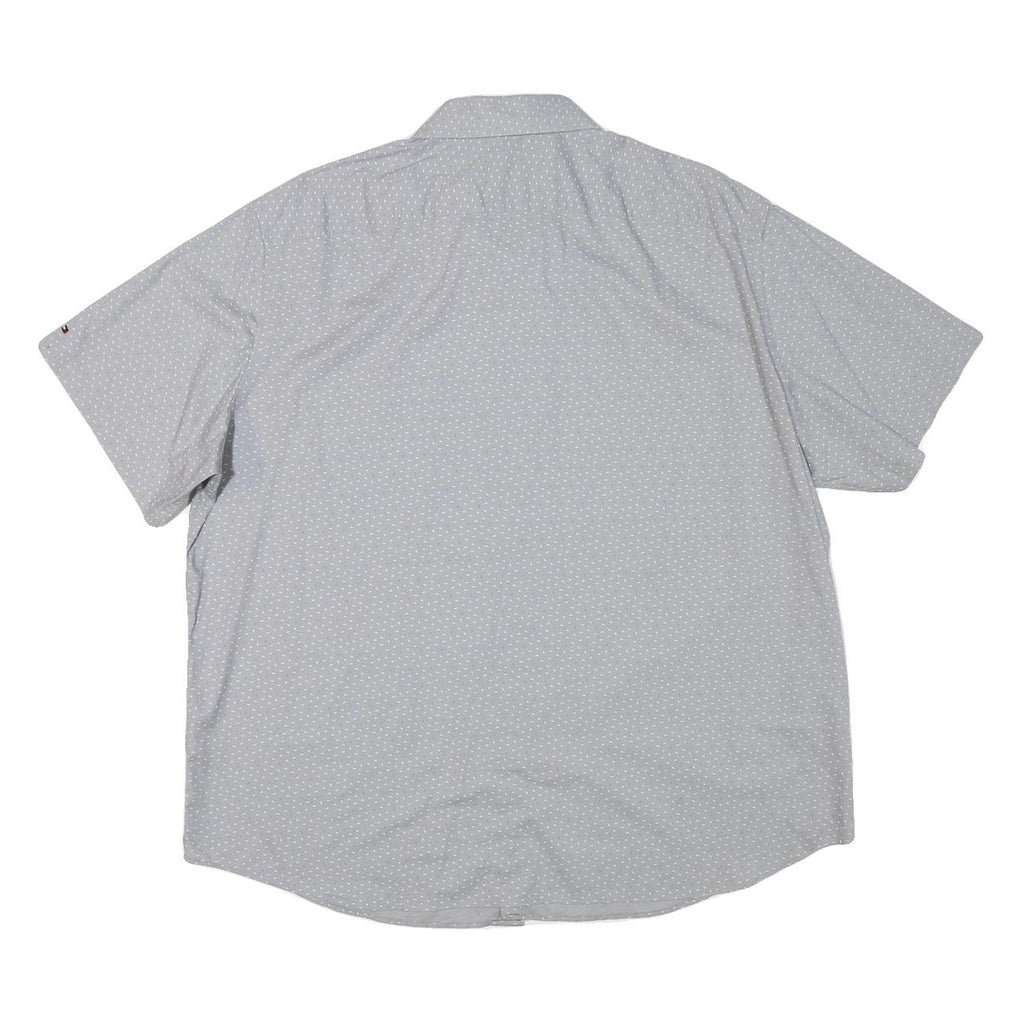 TOMMY HILFIGER Mens Light Grey & White Polka Dot Shirt XL Button Short Sleeve