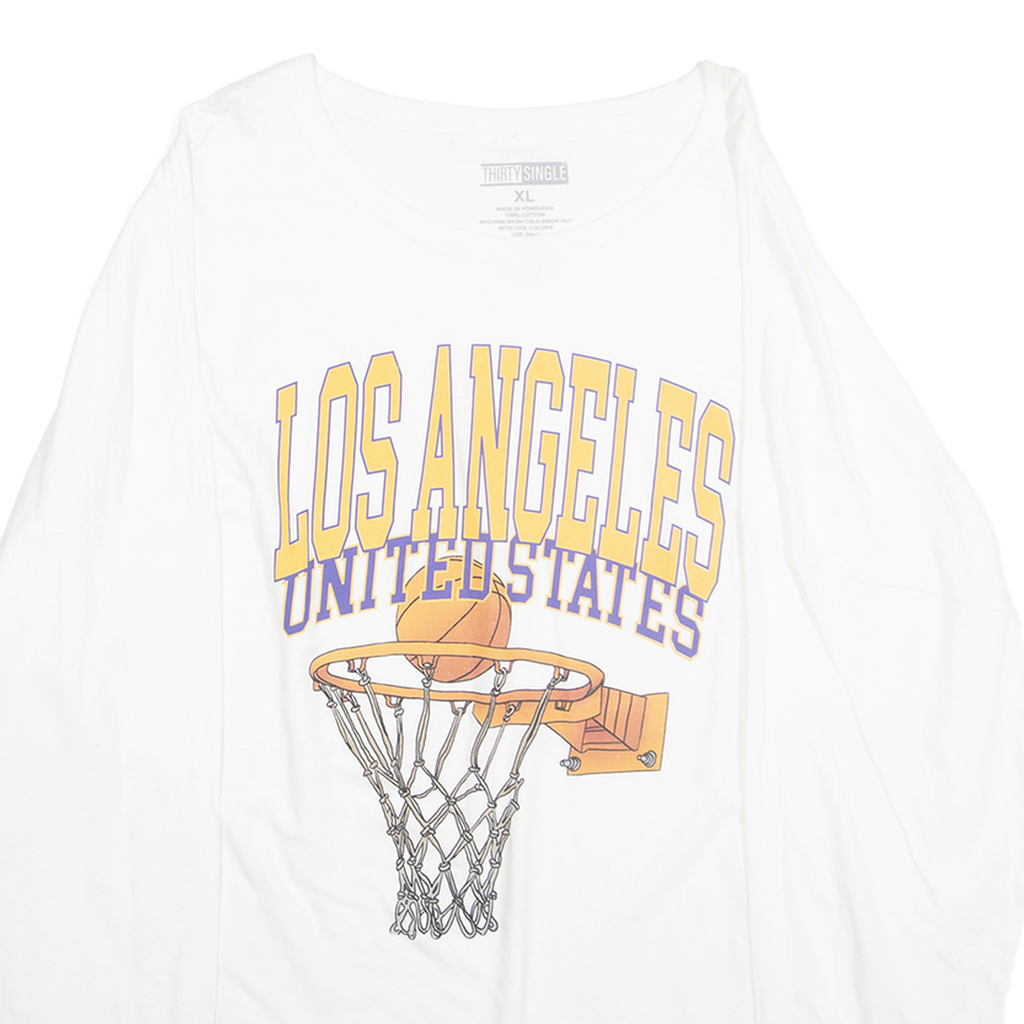 THIRTY SINGLE Mens White Los Angeles Basketball Graphic Long Sleeve Crew Neck XL