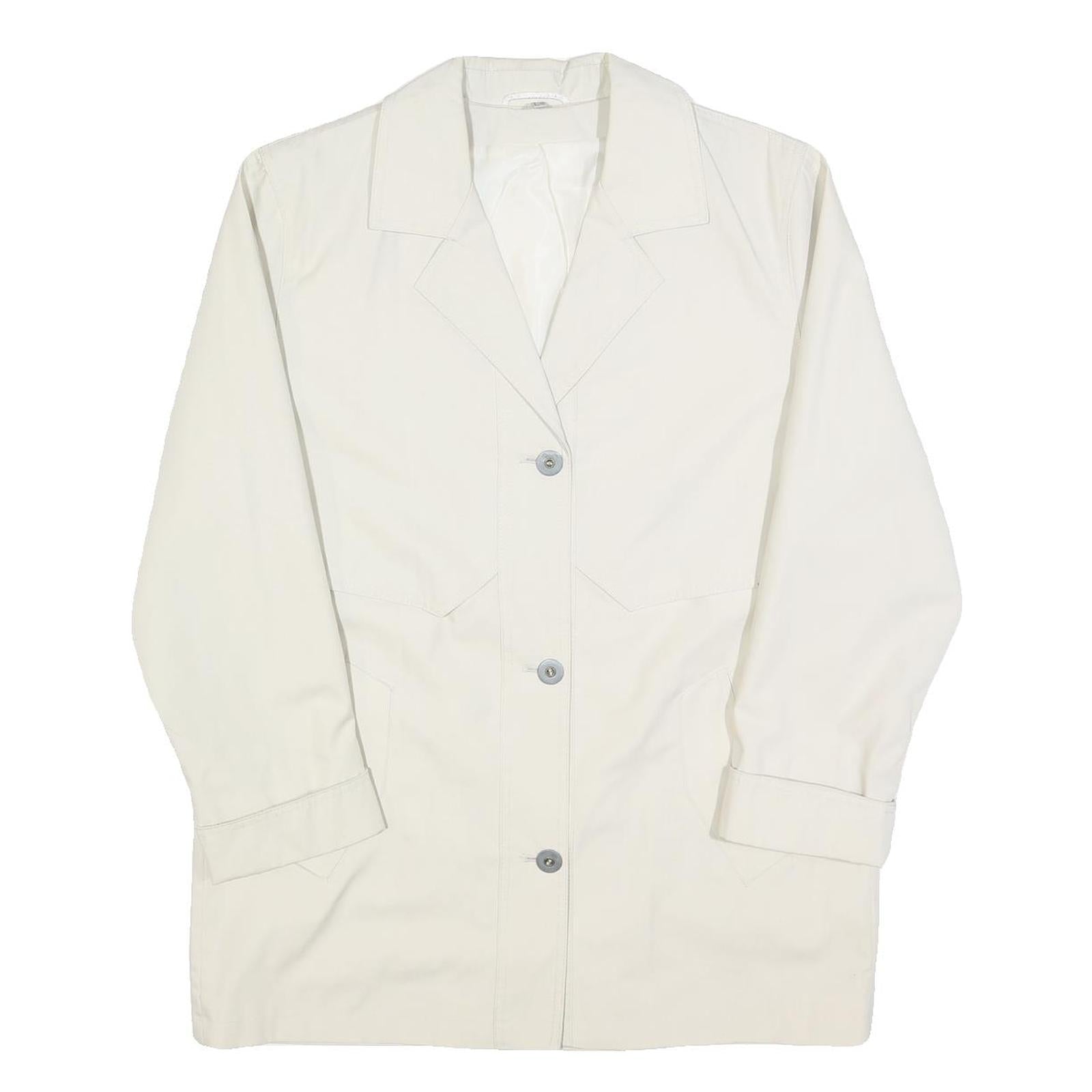 Womens Cream Button Jacket UK 14 Polyester Blend Plain Classic Long Sleeve