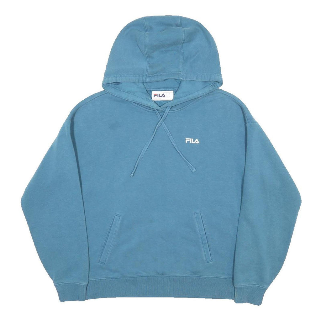 FILA Womens Blue Pullover Hoodie M Cotton Blend Drawstring Hood Casual